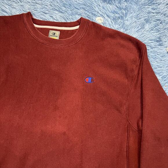 VINTAGE Champion Logo Crewneck Sweater Size 2XL Mens Classic Burgundy Y2K - Picture 3 of 10